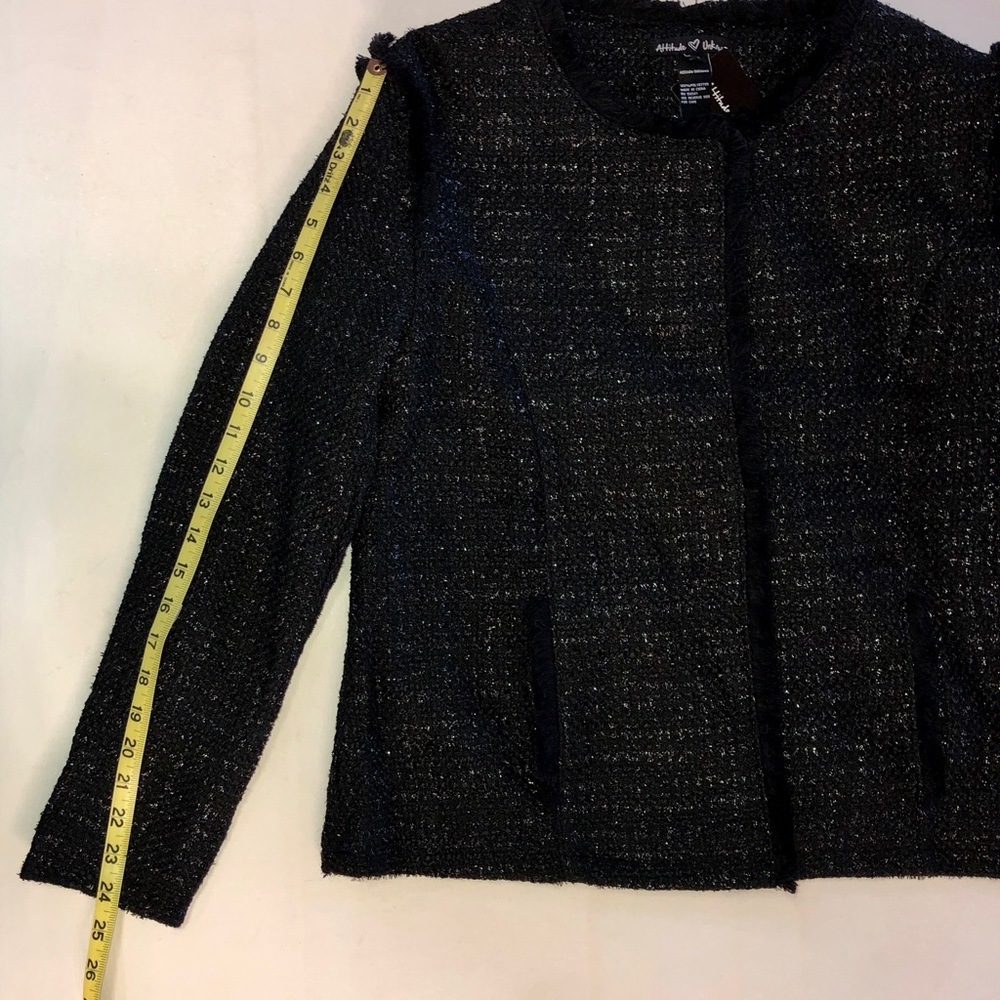 New Attitude Unknown Black Textured Fringed Jacket with Pockets (L) - Picture 11 of 16